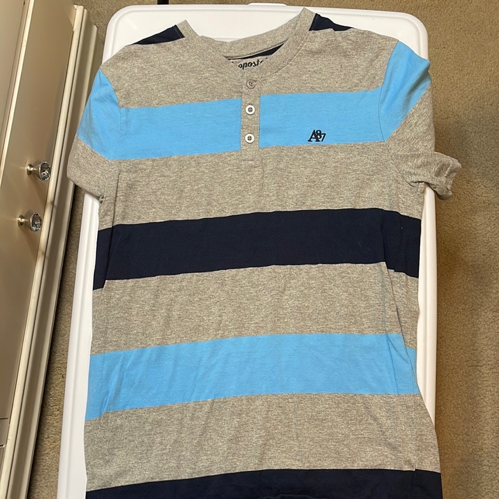 Medium grey, navy blue, and light blue Aeropostale shirt